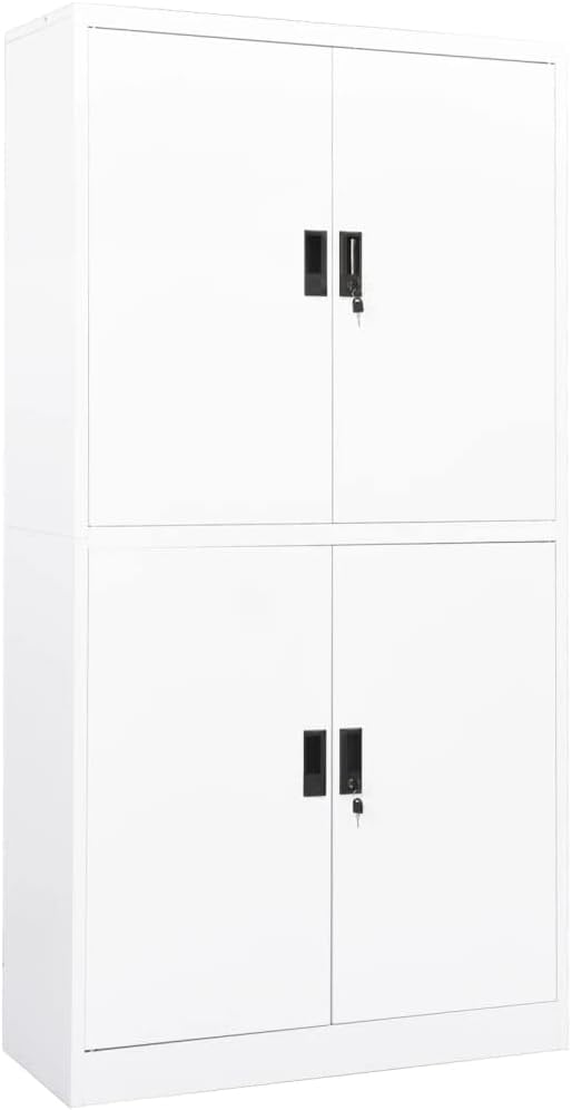 Metal Office Cabinet Garage Storage Cabinet with 4 Doors and Adjustable Shelves 70.9 White Steel Lockable File CabinetLocking Tool Cabinets for OfficeHome (Style B)