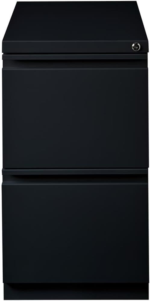 Pemberly Row Mobile Pedestal Filing Cabinet 27.75 H x 15 W x 22.88 D Metal Construction Black Finish 2 File Drawers Ball-Bearing Suspension Hidden Casters Secure Lock for Office Storage
