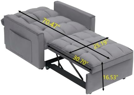 Convertible Sleeper Chair Pull Out Chair Sleeper with Adjustable Back &amp Pocket Chairs Bed Sleepers for Adults 3 in 1 Sofa Bed Chairs for Small Spaces Living RoomGray