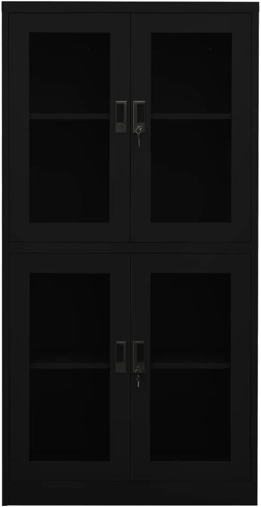Metal Office Cabinet 70.9 Tall Steel Lockable File CabinetLocking Tool Cabinet Garage Steel Storage Cabinet for Home Office Black 35.4x15.7x70.9 Steel and Tempered Glass(A)