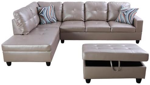 Leather Sectional Sofa SetL Shaped SofaSectional Sofa for Living Room Living Room Furniture Sets Apply to Apartment and Home(Leather Sectional Couch+Hydraulic Rod Ottoman) Latte