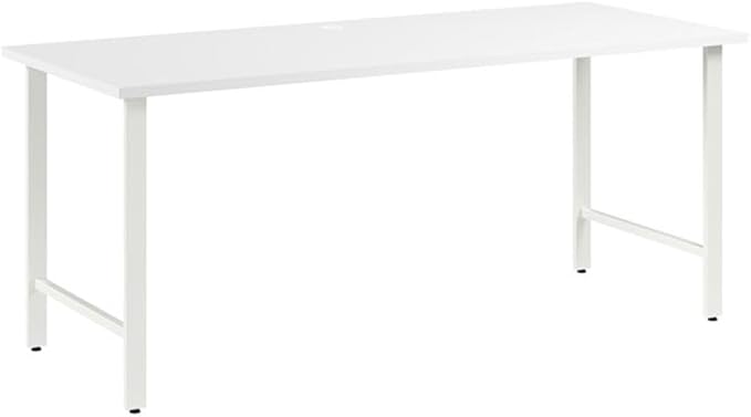 Pemberly Row 72W x 30D Computer Desk Engineered Wood White Finish Metal Legs Built-in Wire Management Sturdy Modern Home Office Desk for Professionals and Small to Medium Businesses