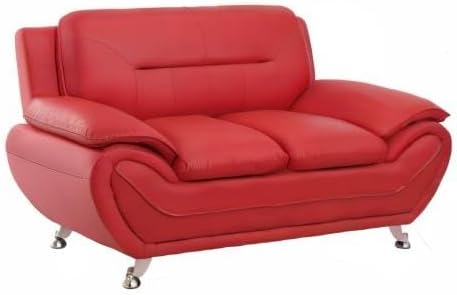 Michael Modern Faux Leather Upholstered Stainless Steel Legs Living Room Loveseat Persian Red