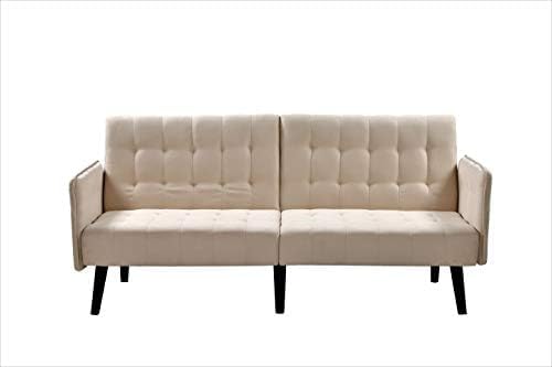 Sora 78 Modern Convertible Sofa Bed - Reclining 2-Seater to Full Sleeper w/Linen Upholstery - Space Saving Sofa Bed with Wooden Legs (78 L x 35 W x 35 H) Beige