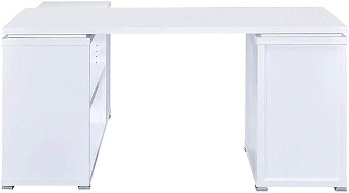 UrbanPro L-Shaped Wood Writing Desk 60 W x 47.25 D x 29.5 H White/Silver Finish MDF and Laminate Construction 3 Drawers with File Cabinet Open Shelves Reversible Home Office Desk