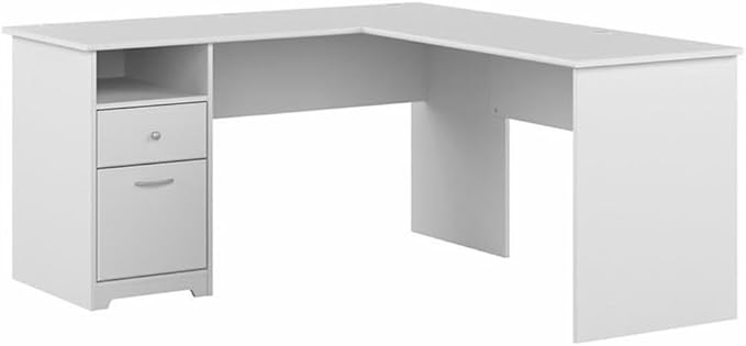 Bush Home Cabot 60W L Shaped Computer Desk with Drawers White