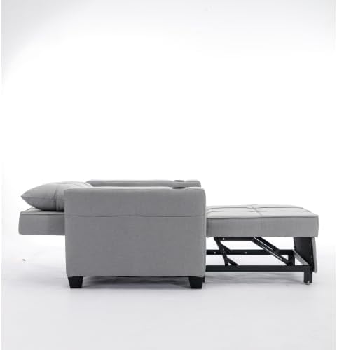 3-in-1 Convertible Sofa Bed with Adjustable Backrest &amp 2 Cupholders - Modern Sleeper Chair for Living Room/Office/Small Apartment (Light Gray)