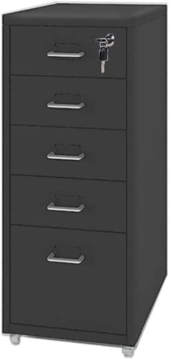 File Cabinet with 5 Drawer Metal Mobile File Cabinet with Lock Casters Under Desk Metal Filing Cabinet for(Color:Black)