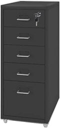 File Cabinet with 5 Drawer Metal Mobile File Cabinet with Lock Casters Under Desk Metal Filing Cabinet for(Color:Black)