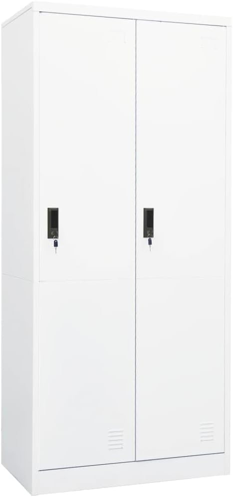 Steel Storage Wardrobe Cabinet Locker with Lock Door White Metal Wardrobe Armoire Closet with Hanging Rod for Office Home School EmployeeGymFire Department (Style F) -AA
