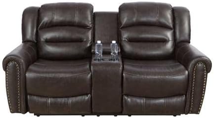 Manual Breathing Leather Recliner LoveseatLiving Room LoveseatLeather Loveseat for Home/Office(Leather Reclining Loveseat) Brown