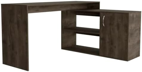 Dark Brown L-Shaped Writing Desk with 2 Shelves - Modern Home Office Design