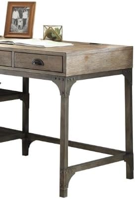 Weathered Oak Finish Writing Desk with Spacious Drawers - Home Office Furniture - Industrial Chic Design