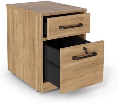 NBF Trenton Office Files Pedestal Cabinet - Two Drawer File Cabinet with Lock - Office Filing Cabinets with Laminate and MDF Core - Modern Mobile File Cabinet Document Storage (16 W Monarca)
