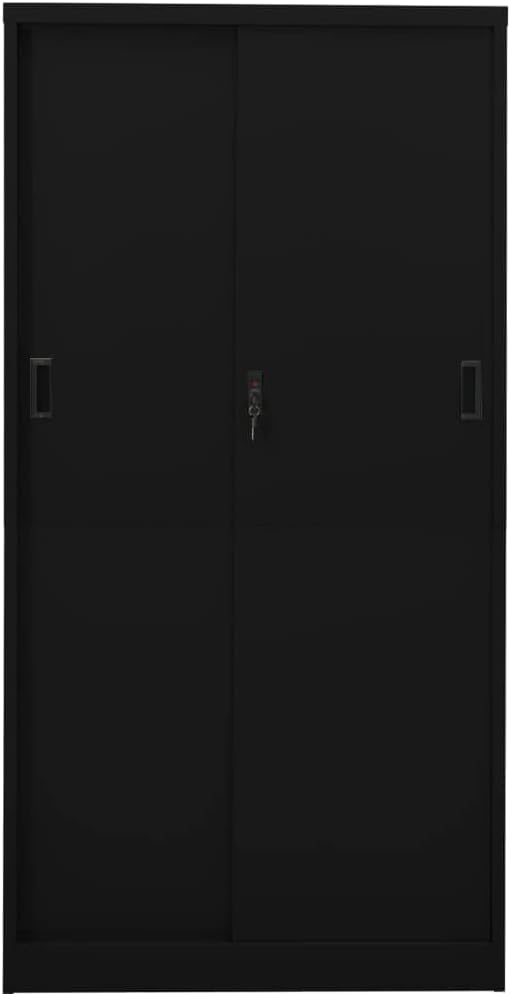 Metal Garage Storage Cabinet File Cabinets Standing Cabinets Bookcases Storage Cabinets Office Cabinet with Sliding Door Black 35.4x15.7x70.9 Steel