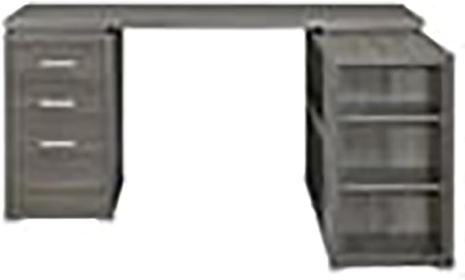 Pemberly Row Contemporary L Shape Writing Desk Weathered Gray/Silver Finish MDF and Particle Board 60 W x 47.25 D x 29.5 H 3 Drawers and Shelves Home Office Desk with File Storage