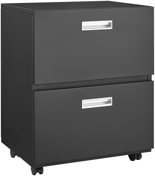 3-Drawer Mobile Filing Cabinet with Lock Legal/Letter Sized Office Storage Suitable for Offices and Study Rooms (Black + Metal + Metal)