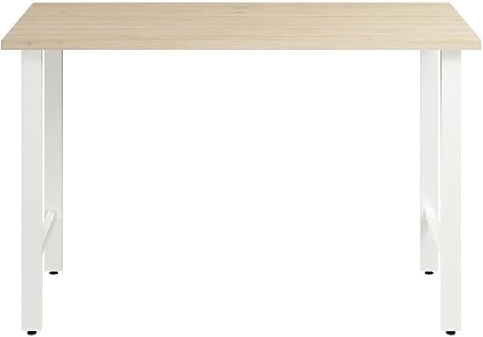 Pemberly Row Engineered Wood Computer Desk 48W x 24D Metal Legs Natural Elm Finish Sturdy Workstation with Wire Management Adjustable Levelers Modern Small Office or Home Office Desk