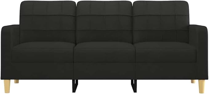 vidaXL Modern 3-Seater Sofa in Black Fabric 70.9 Wide for Comfortable Seating Ideal for Living Room Lounge or Office Space