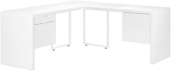 Monarch Specialties I 7582 Computer Desk Home Office Corner Left Right Set-up Storage Drawers 72 L L Shape Work Laptop Laminate Metal Glossy White