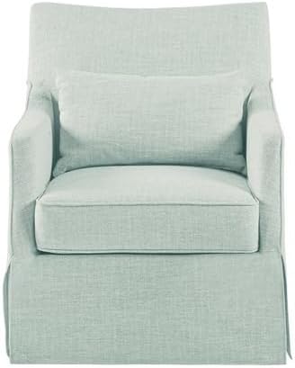 Martha Stewart 360° Mint Swivel Chair Modern Classic Skirted Armchair with Soft Removable Seat Cushions and Lumbar Pillow Rust Resistant Metal Swivel Base for Living Room Bedroom