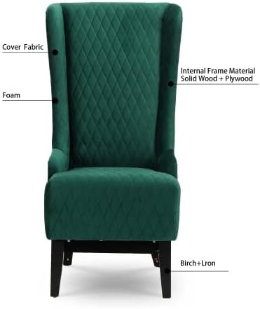 Throne Chair for Living Room Modern High Back Upholstered Green Fabric Chair Wingback Dining Chairs with Wooden Legs Mysterious Gothic Decor for Home Office Dining Room Table Head Chairs