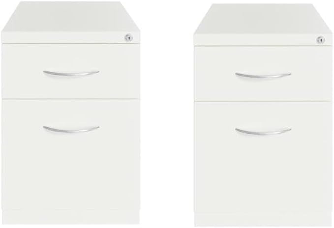 Home Square Set of 2 Metal Mobile Pedestal File Cabinet 2 Drawer Box-File White