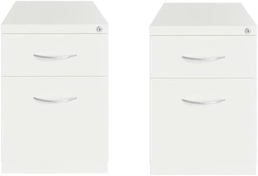 Home Square Set of 2 Metal Mobile Pedestal File Cabinet 2 Drawer Box-File White