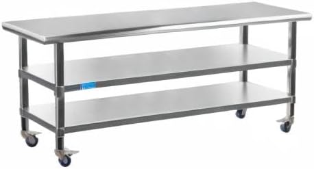 AmGood Stainless Steel Work Table with 2 Shelves and Casters | Metal Utility Table On Wheels (Stainless Steel Work Table with 2 Shelves + Casters 60 Long x 30 Deep)