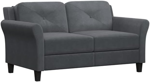 BOWERY HILL Transitional Set of 2 Solid Hardwood Frame Dark Gray Microfiber Upholstered Stationary Sofa &amp Loveseat with Tufted Back Cushions
