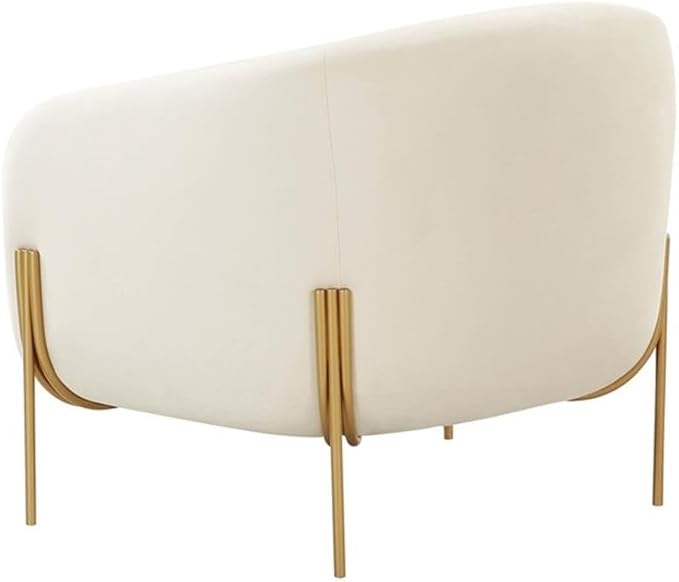 Pemberly Row Modern Cream Velvet Accent Chair Matte Gold Legs Handmade Durable Frame Contemporary Living Room or Bedroom Seating Inspire Me! Home Decor Collection 7.1 in Leg Height