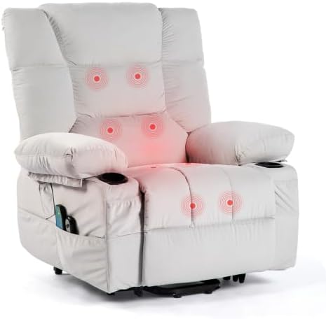 Electric Power Lift Recliner Chair Recliner Sofa for Elderly Heat and Massage2 Cup Holders Recliners Chairs for Living Room Infinite Position and Double 2 Side Pocket (Light Grey)