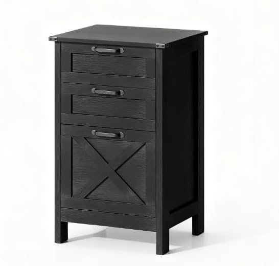 3 Drawer Small File Cabinet with Lock Rustic Farmhouse Under Desk Storage Filing Cabinets Organizer for Home Office Locking DrawersDistressedBlack
