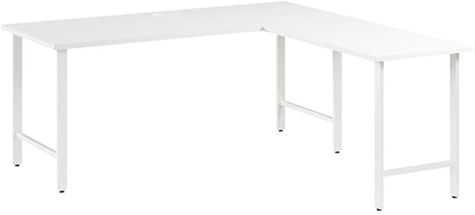 Pemberly Row 72W L Shaped Computer Desk Engineered Wood Metal Legs White Finish Durable Scratch-Resistant Workspace with Wire Management Modern Home Office Desk for Small to Medium Businesses