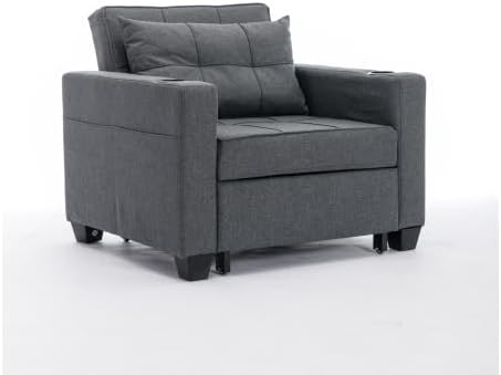 3-in-1 Sofa Bed Convertible Sleeper with 2 Cupholders &amp Adjustable Backrest Modern Lounge Chair for Living Room/Office/Small Apartment (Dark Gray)