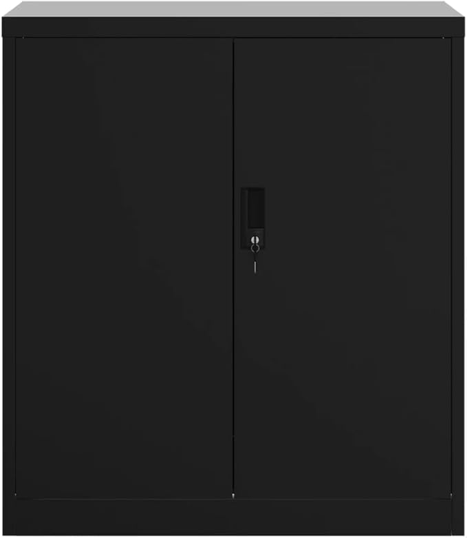 vidaXL File Cabinet Lockable Metal Storage Cabinet with Doors Black Steel