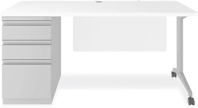 Alera Modern Teacher Series Pedestal Desk Left-Side Pedestal: Box/Box/File 60 x 24 x 28.75 White/Silver