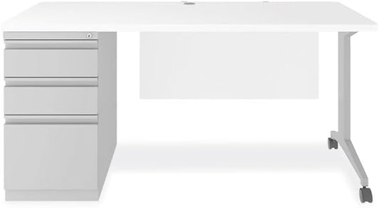 Alera Modern Teacher Series Pedestal Desk Left-Side Pedestal: Box/Box/File 60 x 24 x 28.75 White/Silver