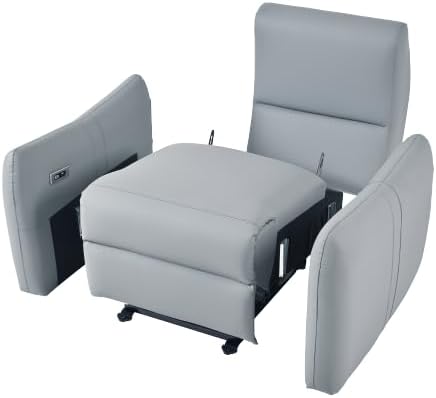 32L Wall Hugger PU Leather Power Recliner Chair with 2 USB &amp Type-C Ports Adjustable Zero Wall Reclining Sofa with Side Pocket &amp Pillow Top Arms Electric Armchair with Cushion Back for Livi