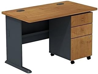 Scranton &amp Co 48 Desk and File Cabinet Natural Cherry Finish Thermally Fused Laminate Over Engineered Wood Compact Office Furniture with Wire Management System Locking Mobile File Cabinet for