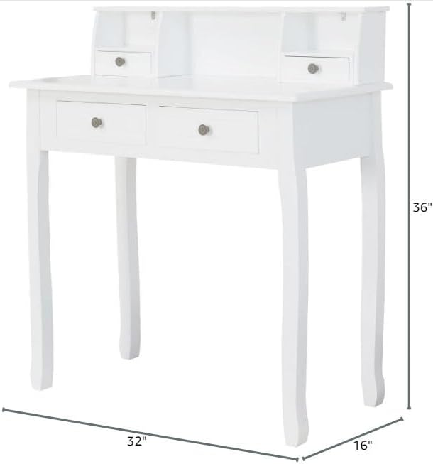 DMAITH Small White Writing Desk with Hutch – 32 Home Office Desk with Drawers | Compact Computer Desk Vanity Makeup Table for Bedroom or Study Room