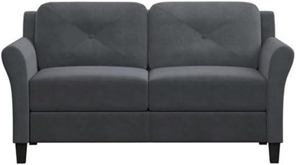 Hawthorne Collections Rolled Arm Microfiber Loveseat Dark Gray Upholstery Solid Wood Frame Button Tufted Back 56.3 in Wide Comfortable Sofa for Living Room or Small Spaces