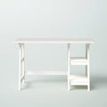 Farmhouse Style Rising Desk Home Office | 2 Open Side Shelves for Extra Storage Wide Top SurfaceLaddered Legs Reversible | Student Laptop Accessories Solid Wood Manufactured | White Color