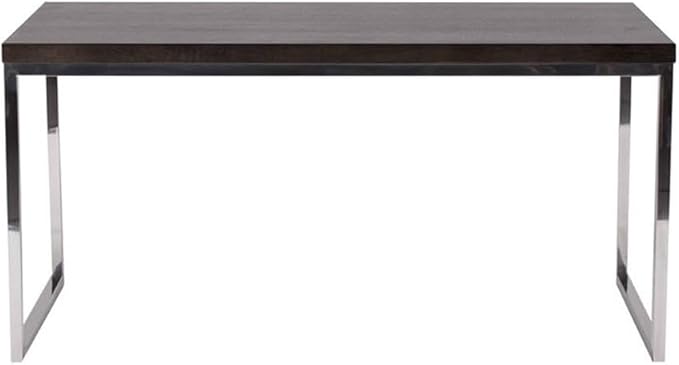 Pemberly Row Modern Rectangular Writing Desk Wood Veneer &amp High Polished Steel Espresso Finish 59 W x 30 D x 30 H Sturdy Home Office Desk