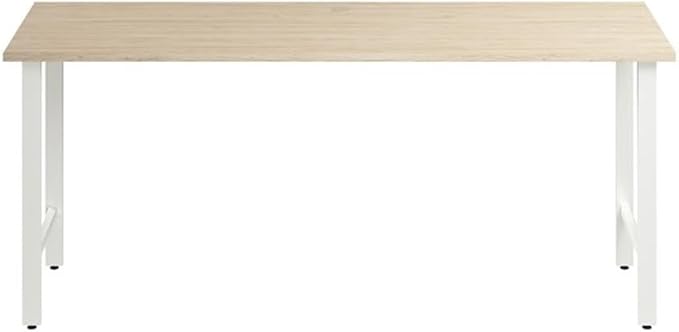 Pemberly Row Computer Desk Engineered Wood 72W x 24D Natural Elm Finish Built-in Wire Management Metal Legs with Adjustable Levelers Durable Home Office Desk for Workstations