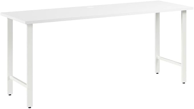 Pemberly Row 72W x 24D Computer Desk Engineered Wood White Finish Metal Legs Built-in Wire Management Durable Large Workspace Modern Home Office or Professional Desk