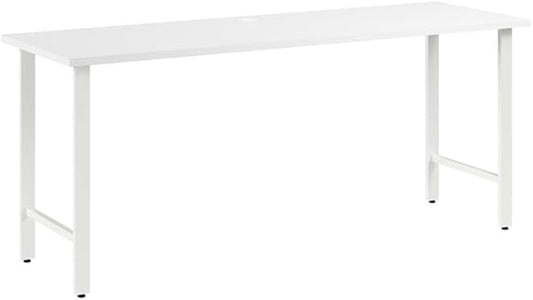 Pemberly Row 72W x 24D Computer Desk Engineered Wood White Finish Metal Legs Built-in Wire Management Durable Large Workspace Modern Home Office or Professional Desk