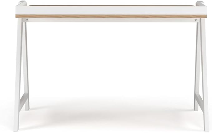 Pemberly Row Mid-Century Contemporary Desk 47.25 W x 21 D x 31.5 H Natural Finish Solid Wood Sawhorse Base Space-Saving Design Modern Home Office Desk Easy Assembly