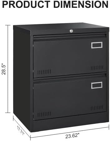 2 Drawer Metal Lateral File Cabinet with LockOffice Vertical Files Cabinet for Home Office/Legal/Letter/A4Locking Metal File CabinetAssembly Required (Blackwith 2 Drawer)