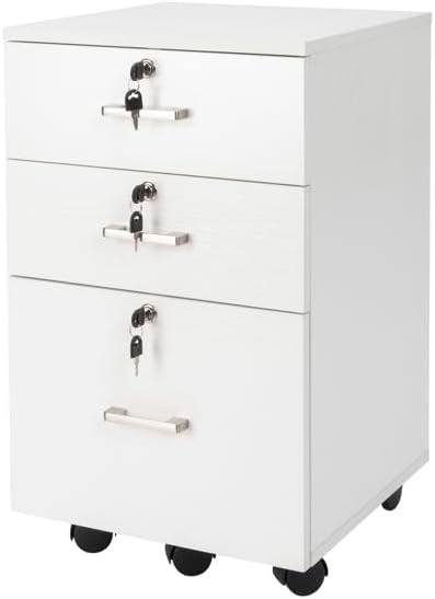 White 3 Drawer Mobile File Cabinet Rolling Document Storage for Home or Professional Office 15.7 L x 15.7 W x 26 H Under Desk Filing Cabinet Rolling Printer Stand with Wheels